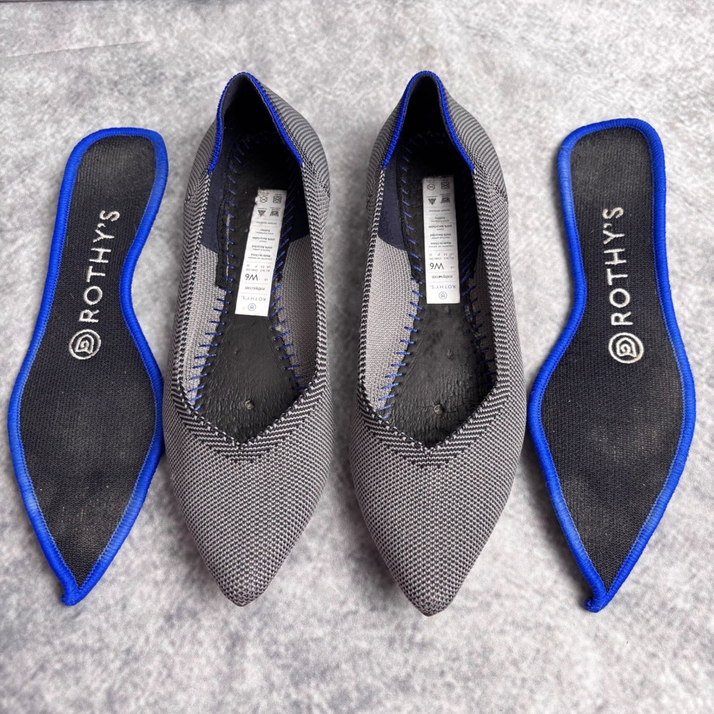 Rothy's The Point Ballet Flat in Cloud Grey Birdseye Color Knit Material‎ Size 6